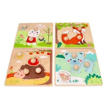 Fából készült nagy méretű erdei állatos puzzle készlet