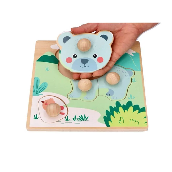 Fából készült nagy méretű erdei állatos puzzle készlet része