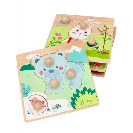 Fából készült nagy méretű erdei állatos puzzle készlet táblái