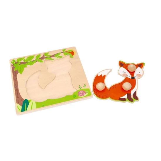 Fából készült nagy méretű erdei állatos puzzle készlet róka 