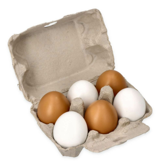 Fehér és barna tojás tartóban